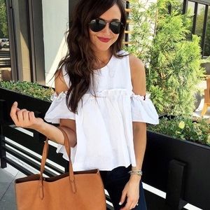White linen cold shoulder crop top
